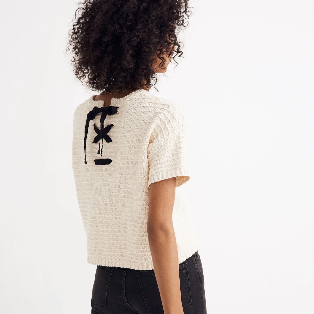 Madewell Lace-Back Sweater Tee in Bright Ivory size M